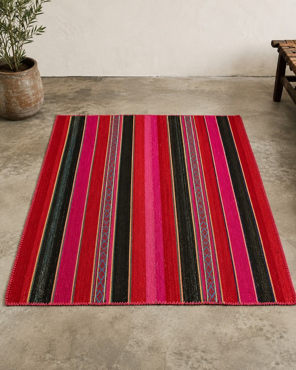 Peruvian Frazada Handwoven Rug – Andean Folk Art Boho Textile 60x64